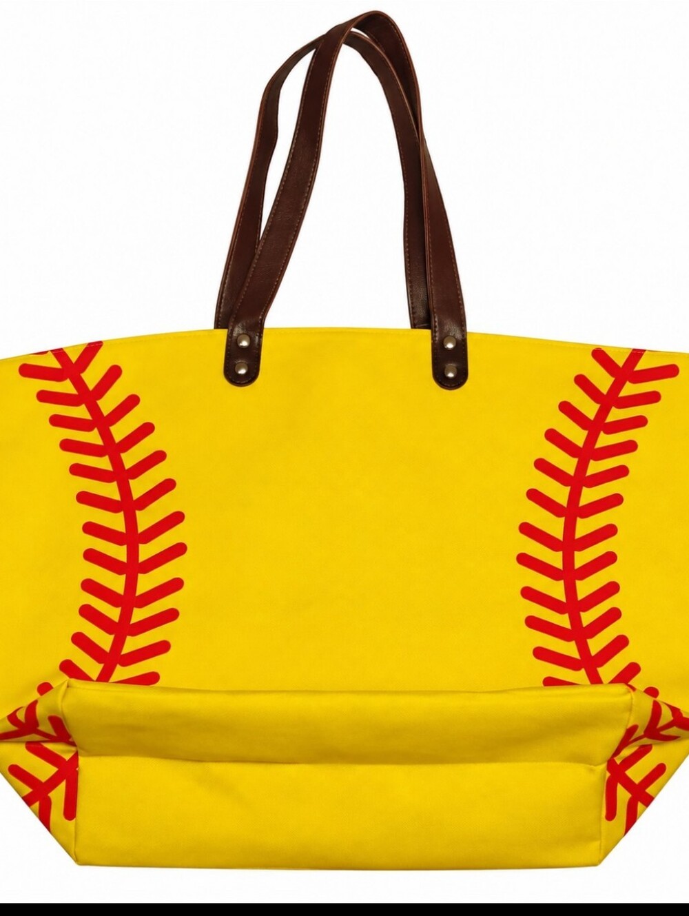 Softball Themed Yellow Canvas Tote Bag with Brown Handles